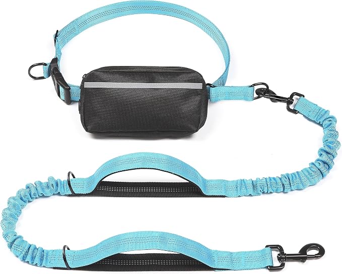 iYoShop Hands Free Dog Leash with Zipper Pouch, Dual Padded Handles and Durable Bungee for Walking, Jogging and Running Your Dog (Large, 25-120 lbs, Blue)