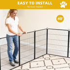 40 Inch 16 Panel Portable Metal Outdoor Dog Playpen, Black | 40-Inch 16-Panel Portable Dog Fence for RV Camping with Carry Handle and Hook-and-Loop Straps for Medium and Large Dogs.