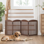 SPIRICH 96" Extra Wide 28" Tall Dog Gate Indoor, Dog Gates for Doorways, Stairs, The House, Wooden Freestanding Foldable Pet Gate, Step Over Puppy Gate, 4 Panels, Brown