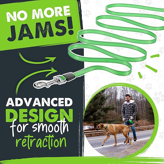 Mighty Paw 16' Retractable Dog Leash with Poop Bag Holder, Large Pets | Quick-Lock Brake, 360° Tangle-Free Swivel Clip, Reflective Nylon Tape, Stainless Steel Coil, U-Shaped Guide, Bulk Value
