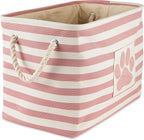 Bone Dry Pet Storage Collection Striped Paw Patch Bin, Rose, Small Rectangle