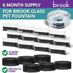 BROOK Glass Pet Fountain Filter Replacement Set – 6 Filter Rings & 12 Activated Carbon Pouches – Up to 6 Month Supply Replacement Filters Set for BROOK Cat Fountain