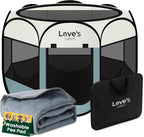 Love's cabin Dog Playpen with Washable Pee Pad, Puppy Pet Cat Playpen Small Dogs Tent Crate Indoor/Outdoor, Portable Pop Up Kennel with Carrying Case for Cats/Rabbits(Moss Green,Small with pad)