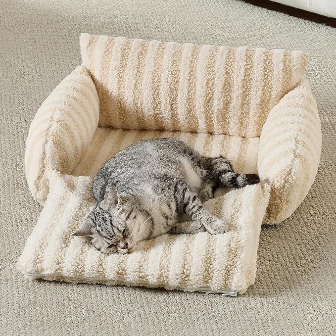 Hollypet Cat Bed Small Dog Orthopedic Couch Beds for Pets up to 13 lbs | Fluffy Multifunctional Double-Layer Warming Kitten Pet Couch Orthopedic Beds with Machine Washable Cover and Non-Slip Bottom
