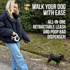 AVANTO Retractable Dog Leash with Flashlight, 16ft Heavy Duty LED Night Safety Leash for Dogs up to 110lbs – 360° Tangle-Free, USB Rechargeable Light, Waste Bag Dispenser, One-Hand Brake & Lock