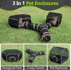 Outdoor Cat Enclosure, 3-in-1 Portable Pop Up Cat Mesh Tent with Tunnel for Cat Run, Easy Set Up and Foldable Catio Playground for Indoor Cats, Rabbits & Small Animals, Includes Storage Bag