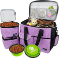 PetAmi Dog Travel Bag Organizer, Pet Travel Kit with 2 Food Containers & 2 Collapsible Dog Bowls, Pet Supplies Tote with Luggage Sleeve, Weekend Road Trip Camping Essentials, Purple, Large