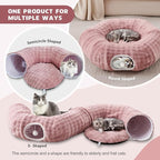 Bubble Round Cat Tunnel for Indoor Cats, Dusty Pink | Peekaboo Cave Toy with Dangling Balls, Donut Tunnel Bed with Circle Mat for Puppy Kitten Rabbit