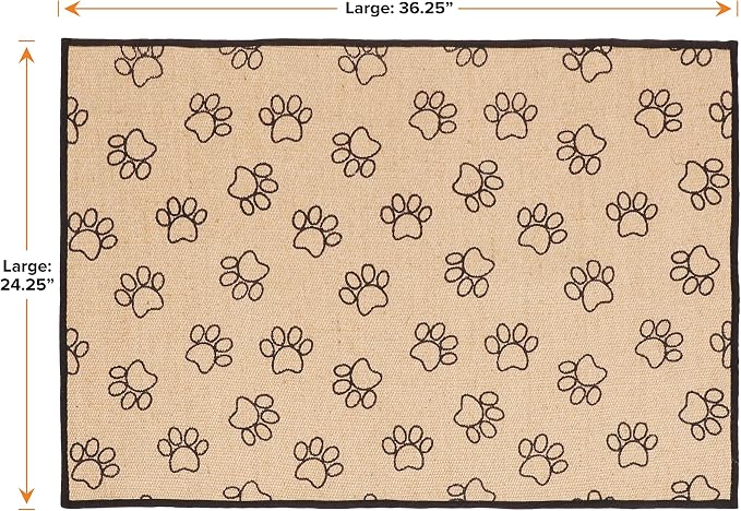 Neater Pets Jute Litter Trapping Mat, Eco-Friendly Plant-Based Material Catches Mess from Kitty Litter Box to Protect Floors, Soft on Cats Paws, Anti-Skid Backing, Easy to Clean, Paw Print, 24" x 36"