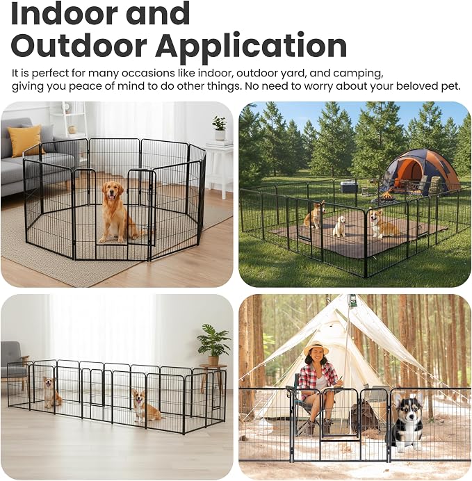 Simple Deluxe Dog Playpen Outdoor Indoor, 40 Inch 16 Panels Dog Fence for Small/Medium/Large Dogs Puppy, Perfect Dog Pen for Camping, Yard, RV, Garden Fence, Black