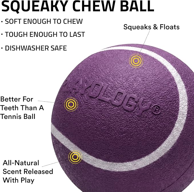Playology Dog Toys | Squeaky Chew Ball for Dogs, Value 3-Pack | Bacon Scented Small Dog Balls | Bouncy Floating Chew Toys for Fetch