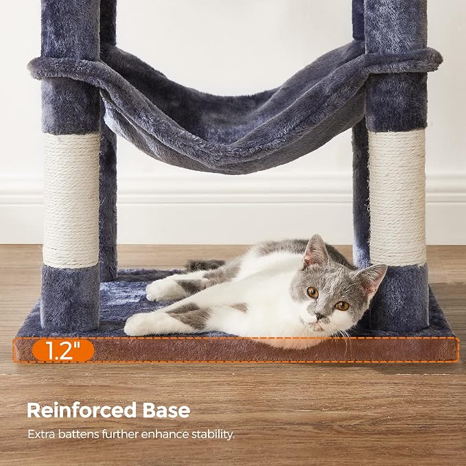 Feandrea Cat Tree, 54.2-Inch Cat Tower, Plush Multi-Level Condo with 4 Scratching Posts, 2 Perches, Hammock, Cave, Smoky Gray UPCT161G01