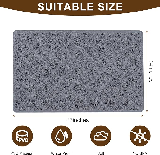 Cat Litter Box Mat,23 x 14 In,Trapping Mat Premium Durable PVC Pad,Grey | Easy to Clean，Non-Slip，Urine Waterproof