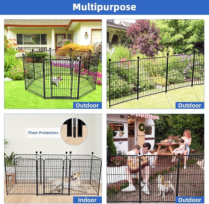ADAVIN Tall Garden Fence Animal Barrier, 54 in(H) Dog Fence Outdoor for Yard, 8 Panels Total 17.7 Ft(L) Dog Fencing,Temporary Fences for Medium/Large Pets，Garden Fencing for Dogs (No Gate)