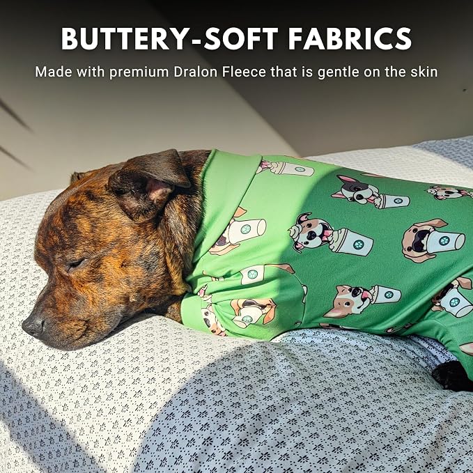 Spark Paws Dog Pajama, Dog Recovery Suit Male, Onesie, Ultra-Soft and 4-Way Stretch, for Small Medium and Large Breeds - Pup Cup - 5XL