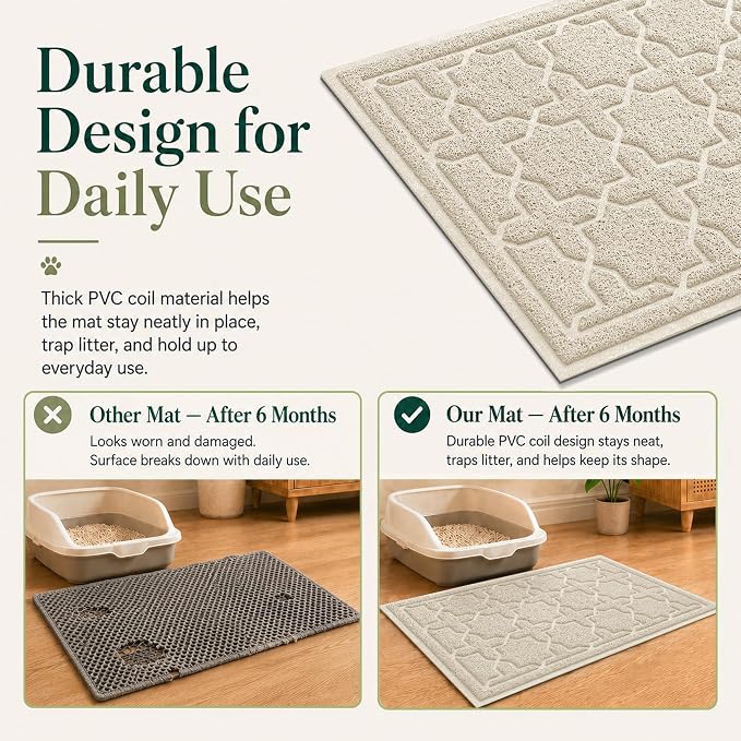 Yimobra Cat Litter Mat, Easy Clean Trapping PVC Mat, 47" x 36", Waterproof Backing, Non Slip Bottom, Scatter Control Pad for Litter Box, Beige
