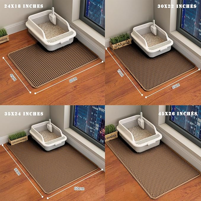 HCY&WLD Cat Litter Mat, Double Layer Cat Litter Box Mat (35x24 Inch, Brown) | Waterproof Urine-Proof Non-Slip Litter Trapping Mat, Soft on Kitty Paws, Scratch-Resistant, Scatter Control, Easy to Clean