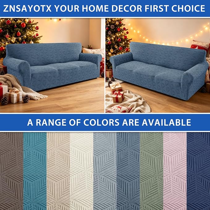 ZNSAYOTX Stretch Couch Cover, 1 Piece Sofa Covers for 3 Cushion Couch, Jacquard Sofa Slipcovers with Elastic Bottom Thickened Furniture Protector for Dog Cat Pet (Large, Dark Grey)