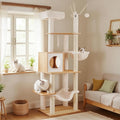 Hey-brother Wooden Cat Tree Tower with Hammock for Indoor Cats, MPJ120WB | 66.14 Inches Modern Scratching Post with Large Condo, Plush Top Platform, Cozy Basket, Bed, Hanging Toys, Walnut