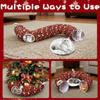 Cat Tunnel Bed in 3FT x 3FT x 9.8IN - Decorative Christmas Style with Snowman and Glove Patterns - Red Color Perfect for Festive Felines
