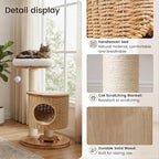 Solid Wood Cat Tree for Indoor Cats, Modern Cat Tower with Hand-Woven Condo & Sisal Scratching Post, Sturdy Wooden Cat Tree with Plush Perch, Aesthetic Cat Furniture for Small to Medium Cats