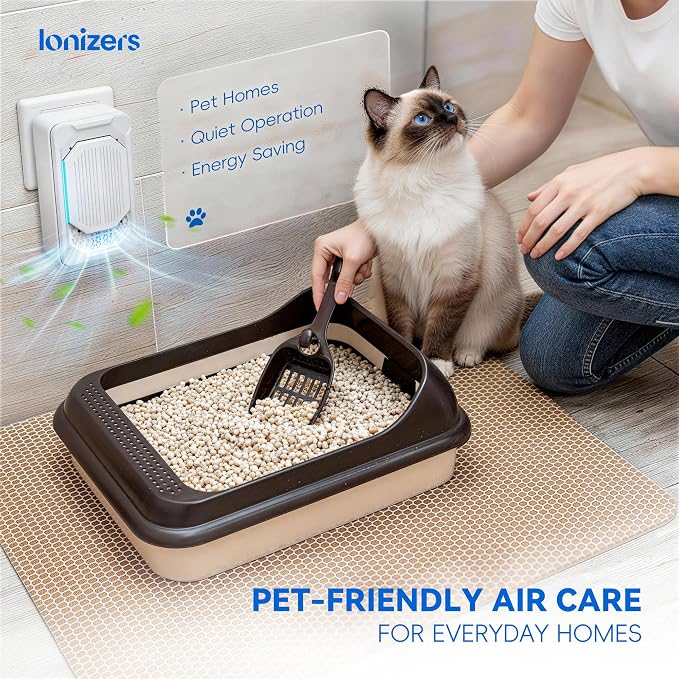 Cat Litter Deodorizer, Pet Odor Eliminator for Home, Air Purifier 2 Pack | Plug In Negative Ion Air Fresheners for Home, Quiet Filterless Litter Box Deodorizer & Cat Odor Eliminator for Home & Bedroom
