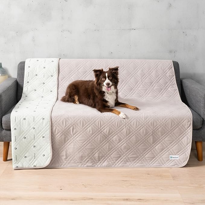 PetAmi Waterproof Couch Cover for Dog Nonslip Bed Sofa Blanket, 52x82 Beige | Leakproof Furniture Protector for Pet Cat, Machine Washable Pee Proof Mat for Chair Car Seat, Durable & Anti Slip Backing