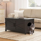 Homhedy 39.4" L Cat Litter Box Enclosure with Barn Door, Black | Wooden Cat Washroom Furniture, Cat House, Pet Storage Cabinet, Dog-Proof, Fit Most of Litter Box, Farmhouse Style