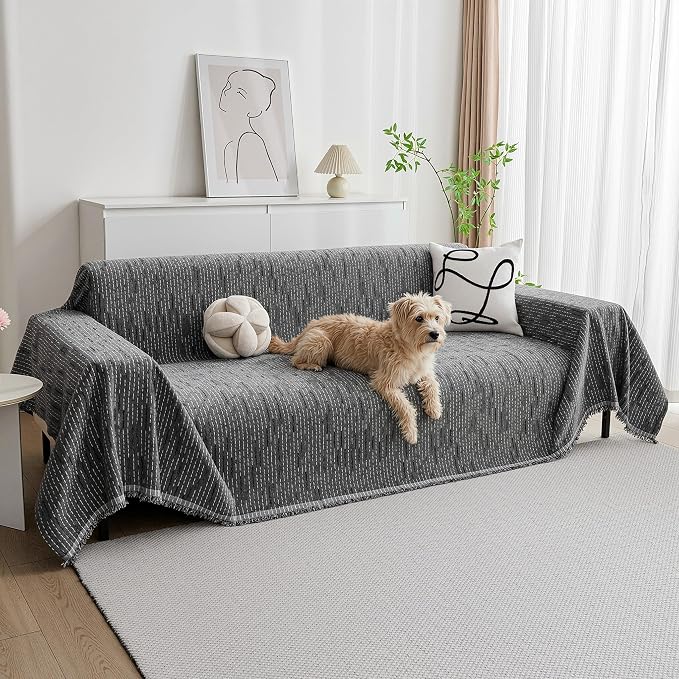 MYSKY HOME Couch Covers for Sofa, Dog Couch Cover Protector, Dark Grey Lines Sofa Covers for Sectional L Shape, Pets Couch Throw Cover Washable Durable Large Couch Cover for Dogs, Cats, 71"X150"