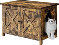 JY QAQA Cat Litter Box Enclosure,Litter Box Furniture Hidden with Barn Door,Wooden Cat Washroom Furniture,Cat House,Fit Most of Litter Box,Brown
