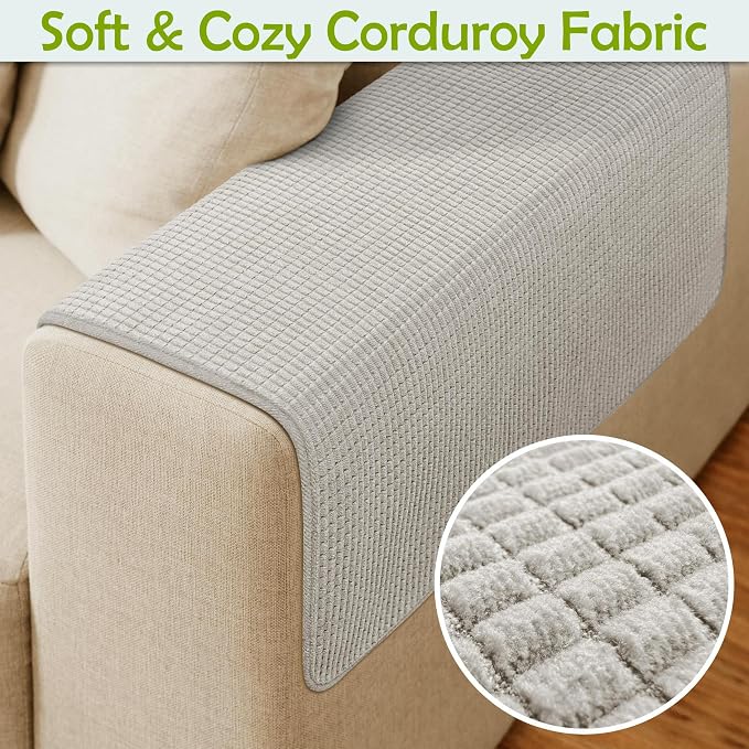 Couch Arm Covers, Sofa Arm Covers, Waterproof Armrest Covers for Sofa, Armchair, Loveseat, Non-Slip Recliner Arm Covers, Sofa Headrest Covers, Arm Chair Covers Set of 2 (Light Gray, 26"×26")