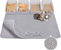 Cat Litter Mat 47" x 35" XL, Washable Urine-Proof Non-Slip Gray | Machine Washable, Upgraded Felt & Fabric Material Litter Mat for Fewer Creases, Hold 3-4 Litter Boxes, Soft on Paws