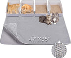 Cat Litter Mat 47" x 35" XL, Washable Urine-Proof Non-Slip Gray | Machine Washable, Upgraded Felt & Fabric Material Litter Mat for Fewer Creases, Hold 3-4 Litter Boxes, Soft on Paws