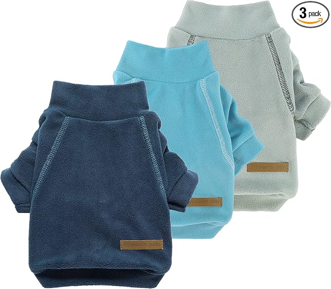 Fitwarm 3 Pack Classic Fleece Dog Sweater, Turtleneck Dog Sweatshirt, Dog Winter Clothes for Small Dogs Boy Girl, Pet Pullover Jacket, Cat Apparel, Blue, Grey, Navy, XL