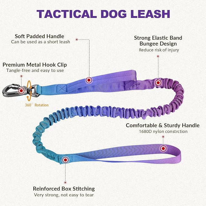 Tactical Dog Collar and Bungee Leash,Military Dog Collar & Leash Set with USA American Flag Adjustable K9 Collar with Heavy Duty Metal Buckle & Handle,with Patches and Airtags Case (Gradient, L)