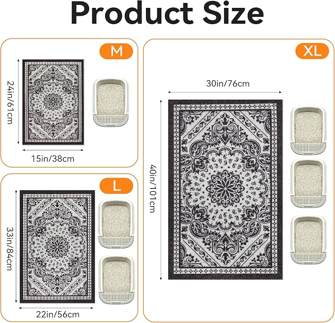 Cat Litter Mat, 24"x15" High-Density PVC Cat Litters Trapping Mat, Waterproof & Non-Slip Backing, Litter Box Catcher, Soft on Kitty Paws, Easy Washable Pet Supplies Black