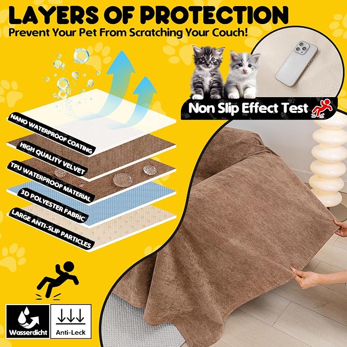 Loiion Cat Scratch Proof Furniture Protector Waterproof Sofa Cover 134"x91" | Pet-Friendly Couch Protector, Anti-Scratch & Anti-Slip Sofa Cover For Cats Dogs Kids, Machine Washable