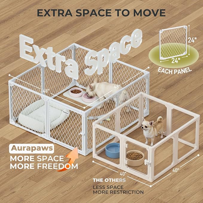 Dog Playpen Indoor, 10 Panel, 24" White Metal Puppy Playpen | Diamond Mesh Chew Resistant, Tool-Free Assembly, Easy Clean, Portable Design, Dog Exercise Pen for puppies and small dogs