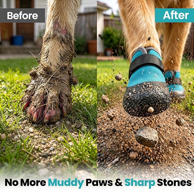 Non-Slip Dog Booties with Steady Traction - Flexible Rubber Sole Dog Shoes for Rain & Hardwood Floors, Breathable Mesh Paw Protectors for Labradors, Pitbulls, Rottweilers, 4Pcs