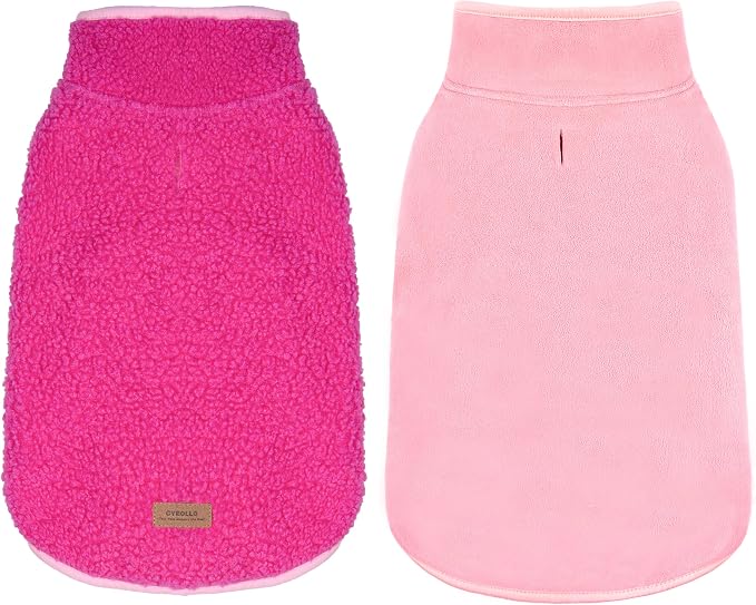 cyeollo Warm Dog Coat Sherpa Dog Winter Coat, Reversible Fleece Dogs Jackets Sweater Vest for Small Dogs Male with Leash Hole, Soft Cold Weather Pet Clothes, Fuchsia L
