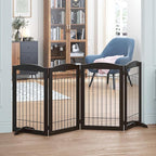 Spirich Freestanding Wire Pet Gate for Dogs, 30 inches Tall Dog Gate for The Houes, Doorway, Stairs, Pet Puppy Safety Fence,Set of Support Feet Included (Espresso, 4 Panels) ASIN: B07T8Z8NKL