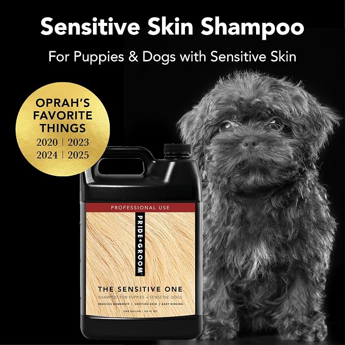 Pride and Groom The Sensitive One | Dog Grooming Shampoo for Puppies and Dogs with Itchy, Dry Skin| Tearless All Natural Body Wash with Essential Oils to Soothe Skin and Reduce Dandruff – 128oz