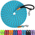 lynxking Long Dog Leash Reflective 15ft 30ft 50ft Check Cord Training Lead Padded Handle Heavy Duty Rope for Puppy Small Medium Large Dogs (Light Blue, 50ft x 3/8inch)
