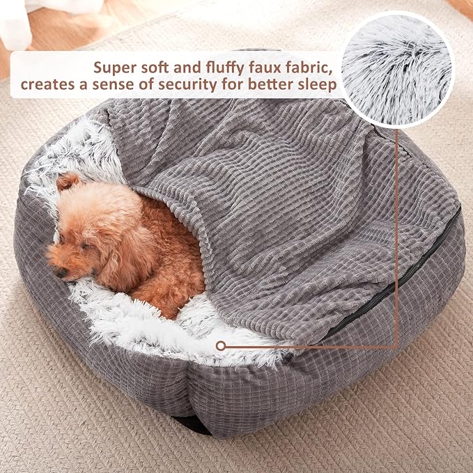 MIXJOY Dog Beds for Large Medium Small Dogs, Rectangle Cave Hooded Blanket Puppy Bed, Luxury Orthopedic Cat Beds for Indoor Cats, Warmth and Machine Washable (35 inches, Grey)