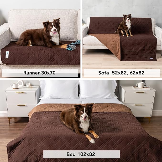 PetAmi Waterproof Couch Cover for Dog Nonslip Bed Sofa Blanket, 68x82 Brown | Leakproof Furniture Protector for Pet Cat, Machine Washable Pee Proof Mat for Chair Car Seat, Durable & Anti Slip Backing