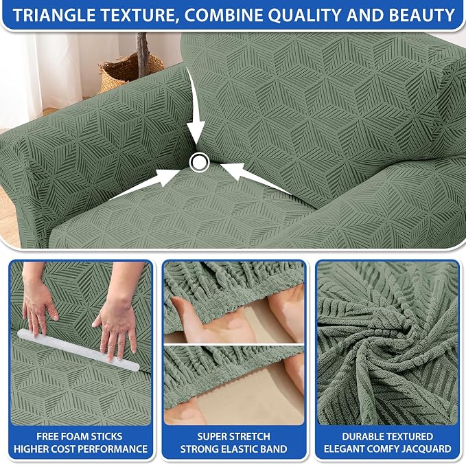 ZNSAYOTX Stretch Chair Cover, 1 Piece Couch Covers for 1 Seat Sofa, Jacquard Armchair Slipcovers with Elastic Bottom Thickened Furniture Protector for Dog Cat Pet (Small, Army Green)