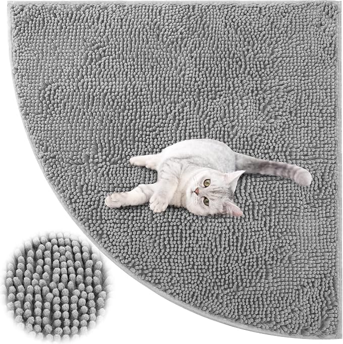 Tinideya Corner Cat Litter Mat 31"x 31" Kitty Litter Box Trapping Mat Large Waterproof Corner Rug Non Slip, Easy Clean, Machine Washable(Light Gray)
