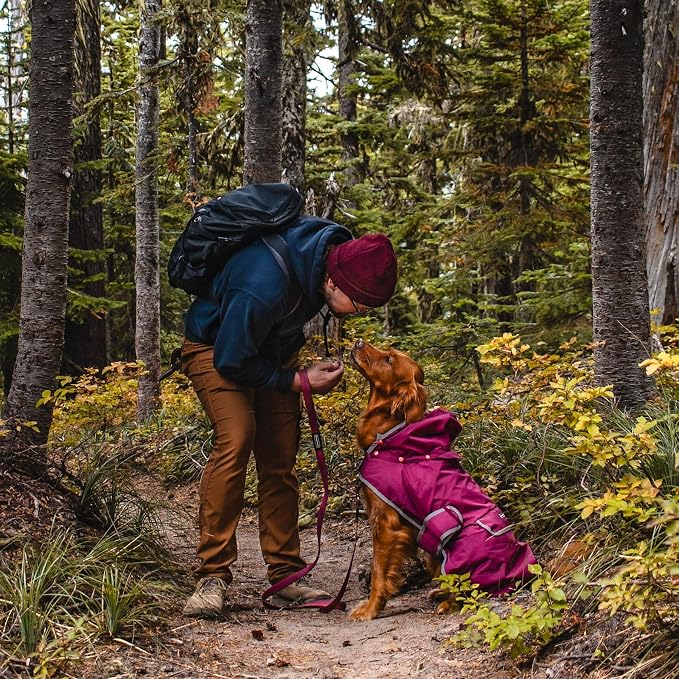 Wilderdog Dog Jacket Waterproof Raincoat with Breathable Interior, Removable Hood, Torso Strap, Secure Closures, Back Pocket and Two Hanging Loops, Foldable into Back Pocket