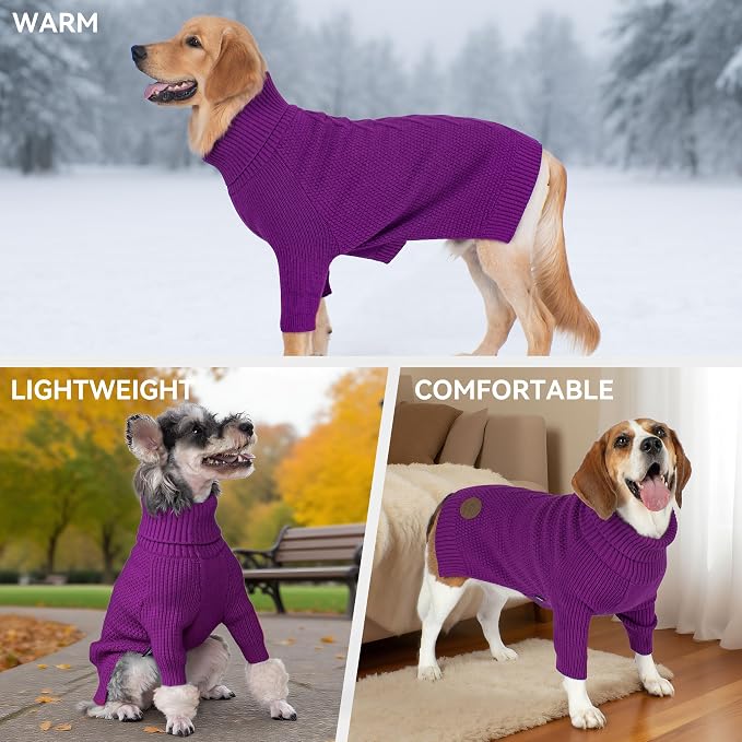 cyeollo Dog Sweater Long Sleeve Knitted Turtleneck Pullover Warm Clothes | Ultra Soft Warm Knit, Full Coverage, 4-Way Stretch for Easy Movement, Easy On & Off, Winter Daily Wear for Small Dogs