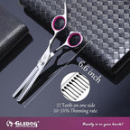 GLADOG Dog Grooming Scissors Kit with Safety Round Tips, Professional 6 in 1 Grooming Scissors for Dogs, Sharp and Heavy-duty Dog Grooming Shears for Dogs Cats Pets (Pink)